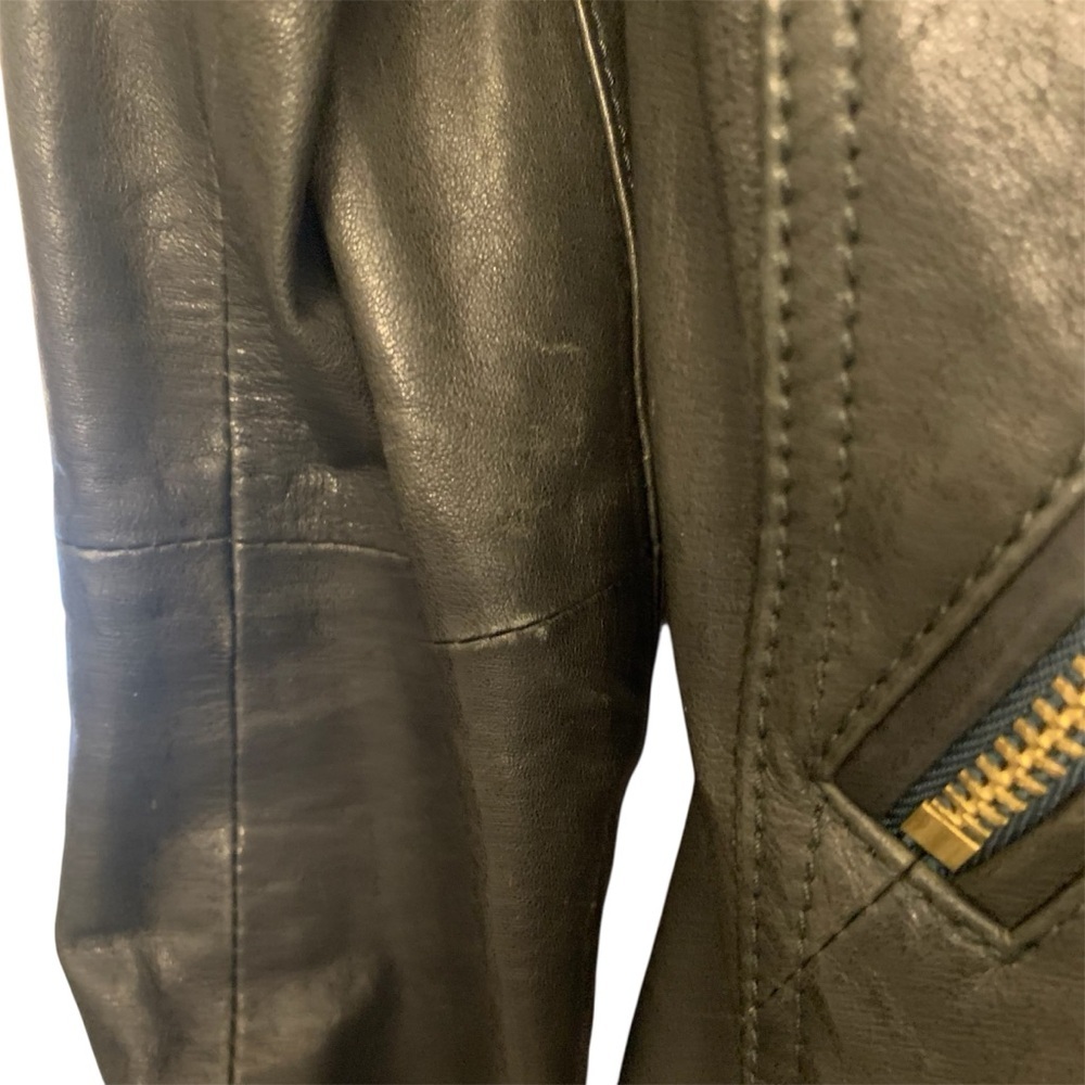 Club Monaco Dark Green Lamb Leather Moto Biker Jacket Size Small - Picture 11 of 16